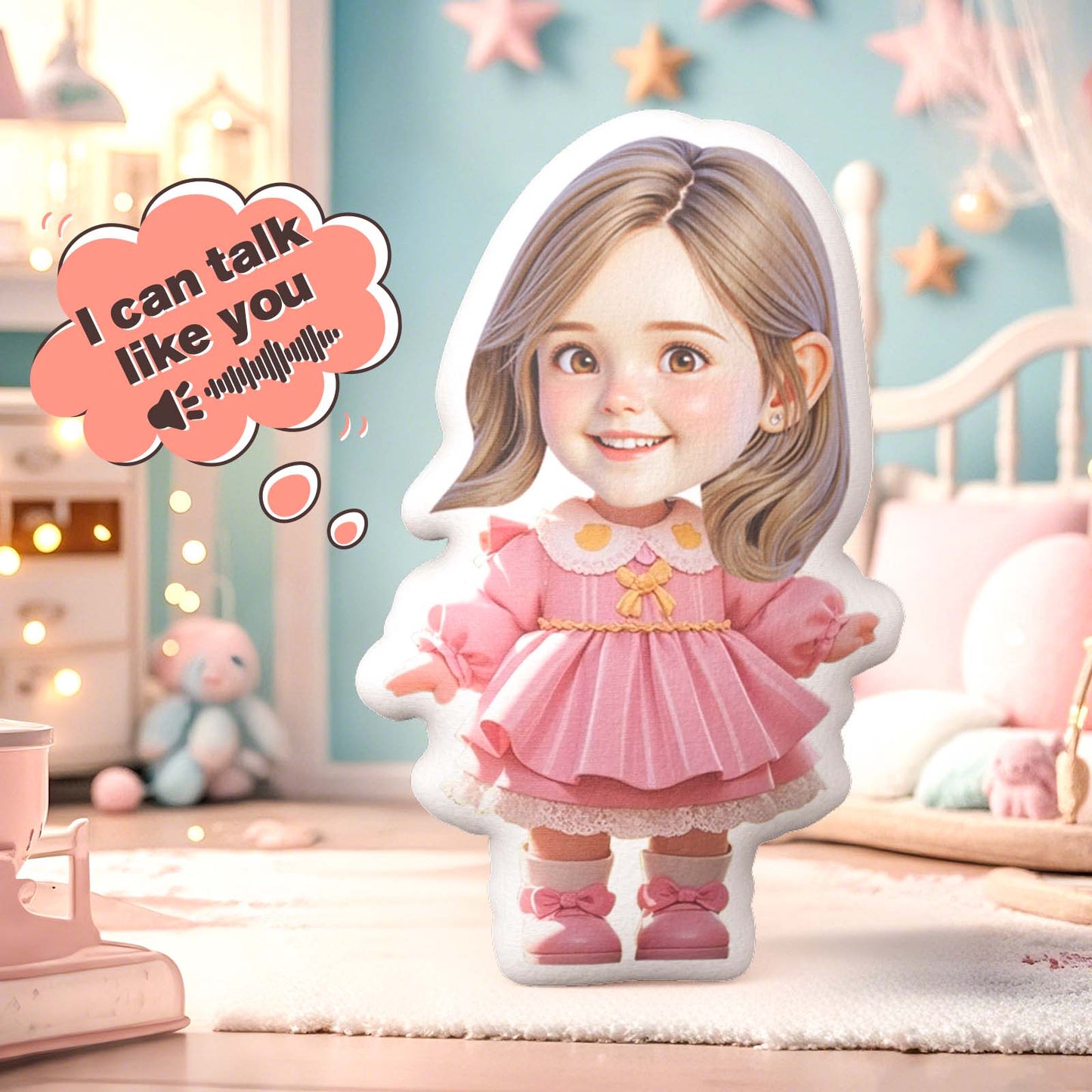 Soft plush fabric detail of the Personalised Head Recording Soothing Doll — cuddly custom comfort toy ideal for everyday hugs