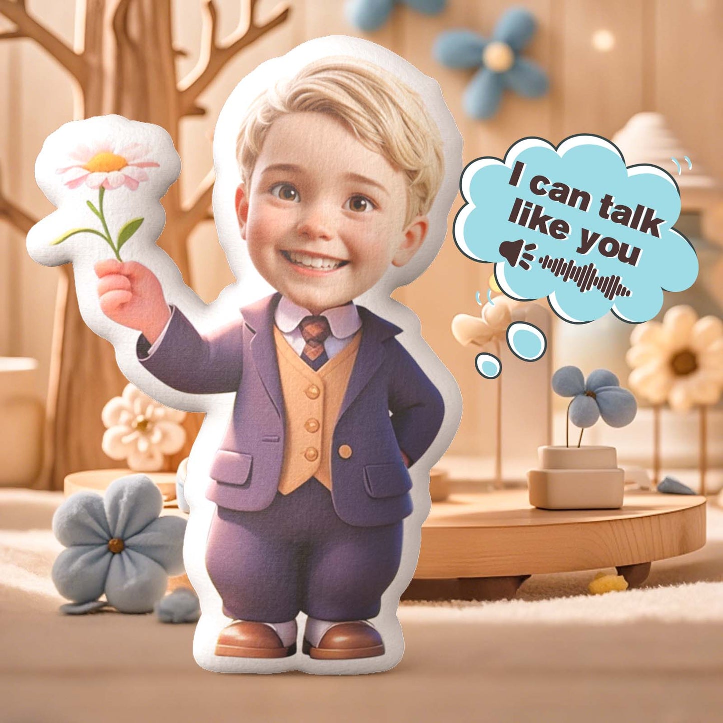 Lifestyle shot of a child hugging the Personalised Head Recording Soothing Doll — comforting recorded message for bedtime and travel