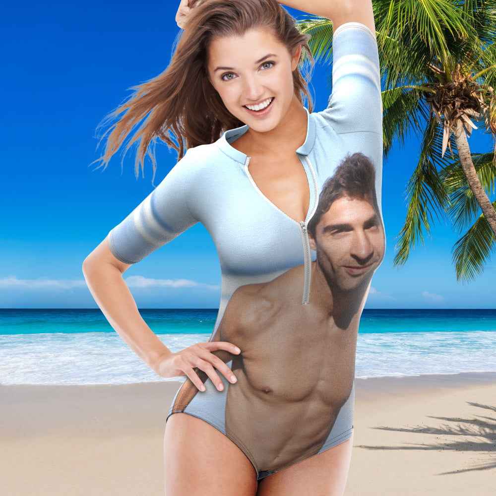 Custom Photo Half Sleeve Swimsuit One Piece Swimwear Personalized Women's Half Sleeve Swimsuit