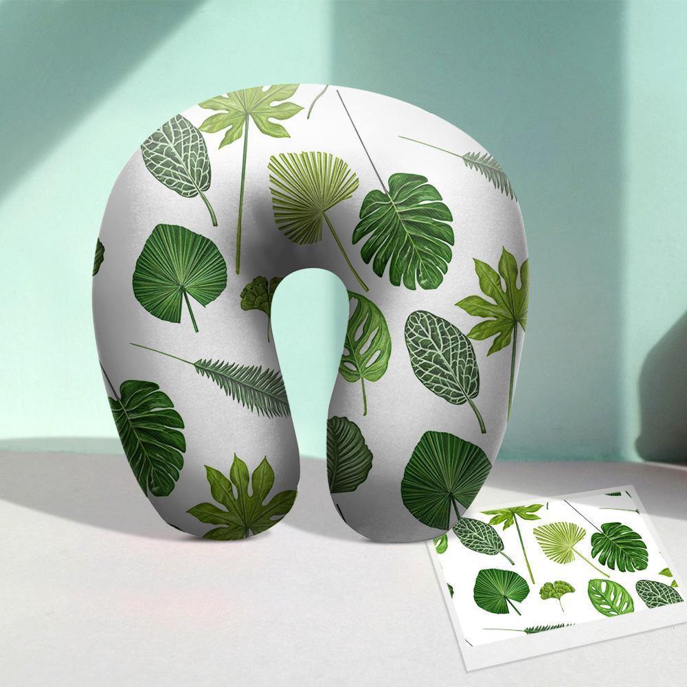 Printed travel neck pillow with long-lasting photo print on a lightweight polyester pillowcase.
