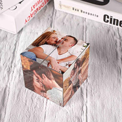 Custom Photo Cube Infinity Folding Multiphoto Cube with Wooden Base Father's Day Gifts