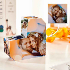 Custom Photo Cube Infinity Folding Multiphoto Cube with Wooden Base Father's Day Gifts