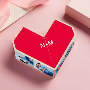 Personalized Magic Cube Heart Wooden Photo Cube Home Decoration Gift for Anniversary