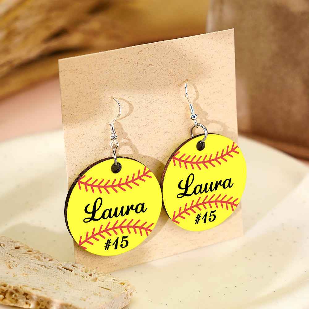 Personalized Baseball Softball Wooden Earrings Birthday Anniversary Gift for Sports Lover