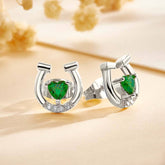 Personalised Horseshoe Stud Earrings with Heart Birthstone & Zircon | Unique Gift for Horse Lovers