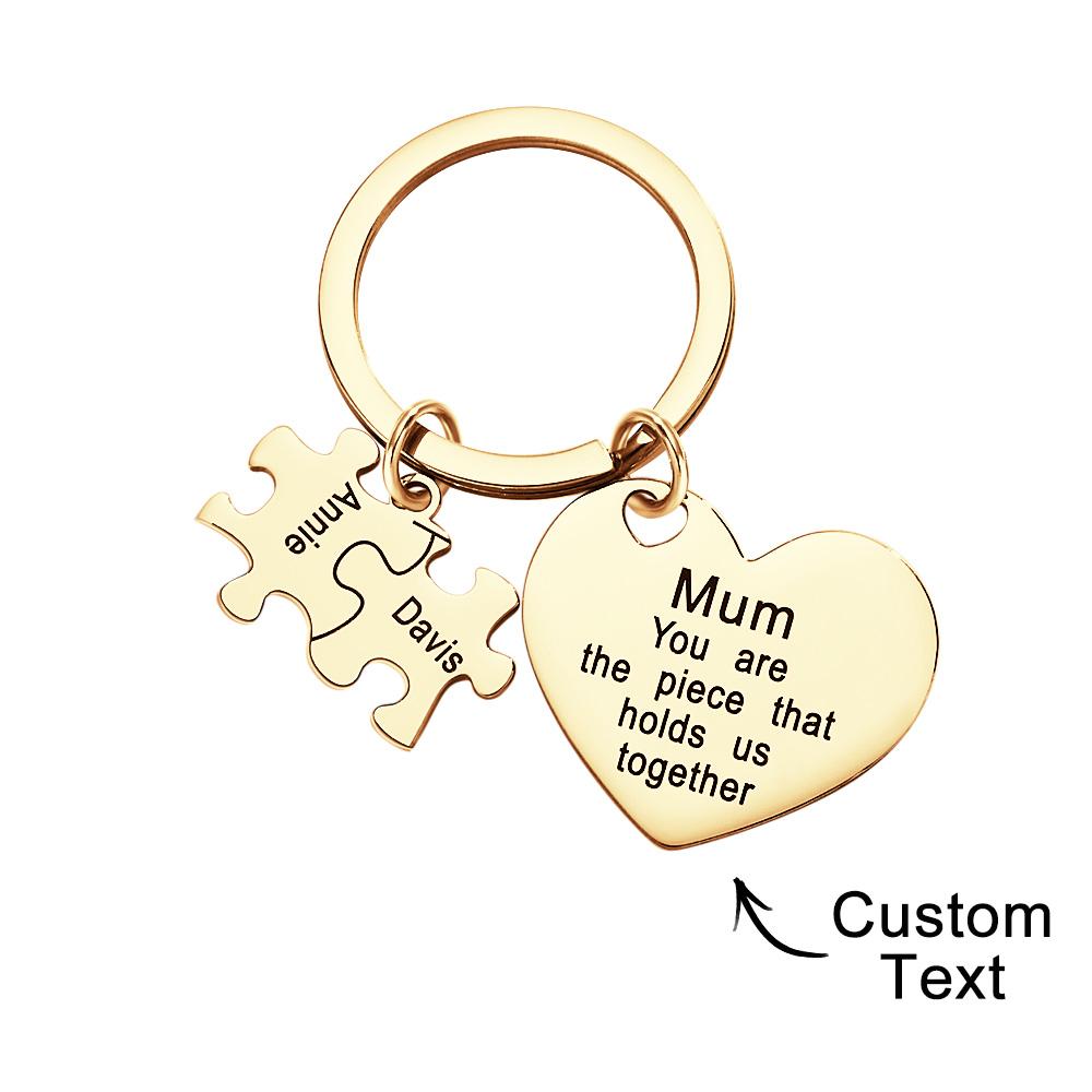 Personalised puzzle heart keyring presented in an elegant gift box — ready-to-give custom Mother's Day present