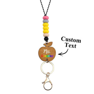 Personalized Wooden Apple Lanyard with Keychain Id Badges Gift for Teachers Back to School Gift