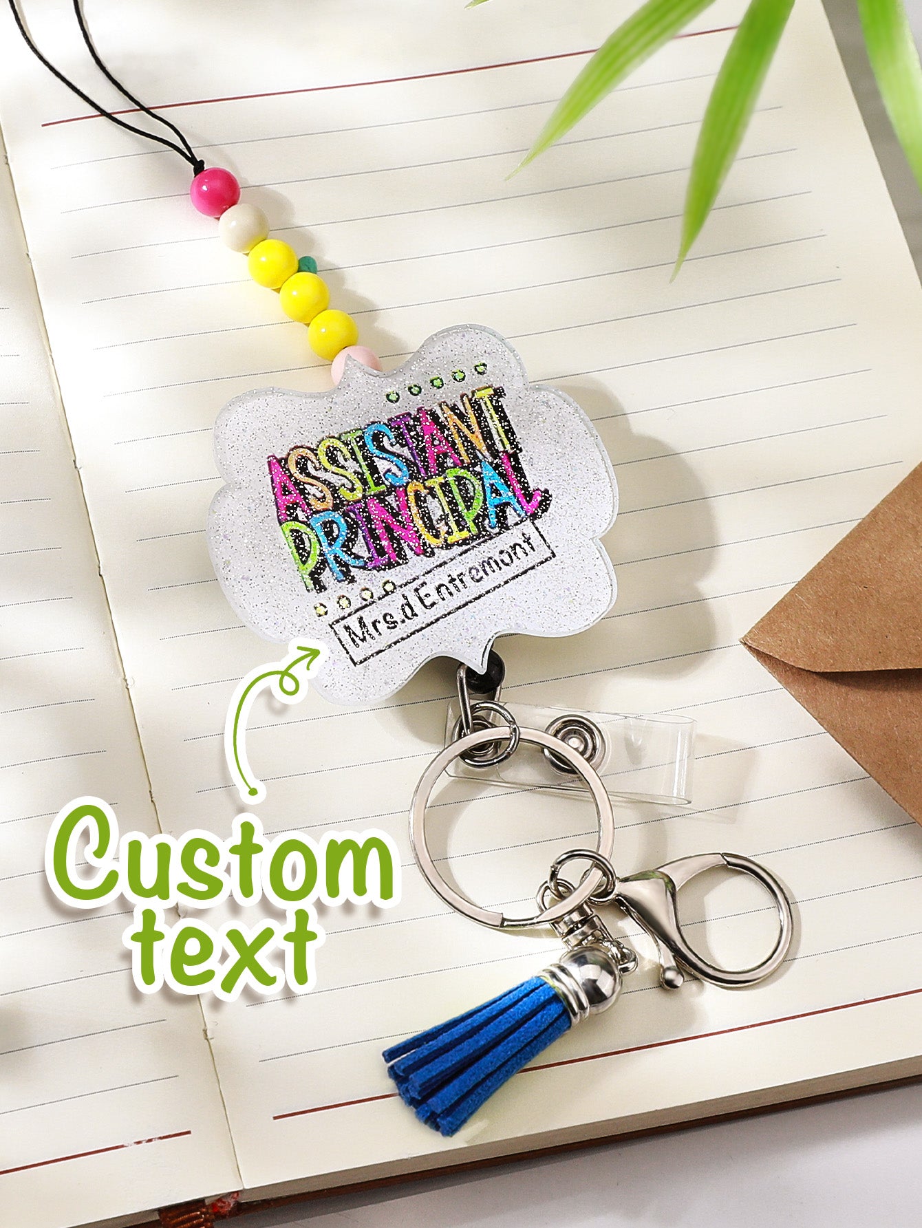 Personalised Glitter Acrylic Beaded Tassel Lanyard with Name (62cm) — Teacher & Graduation Gift