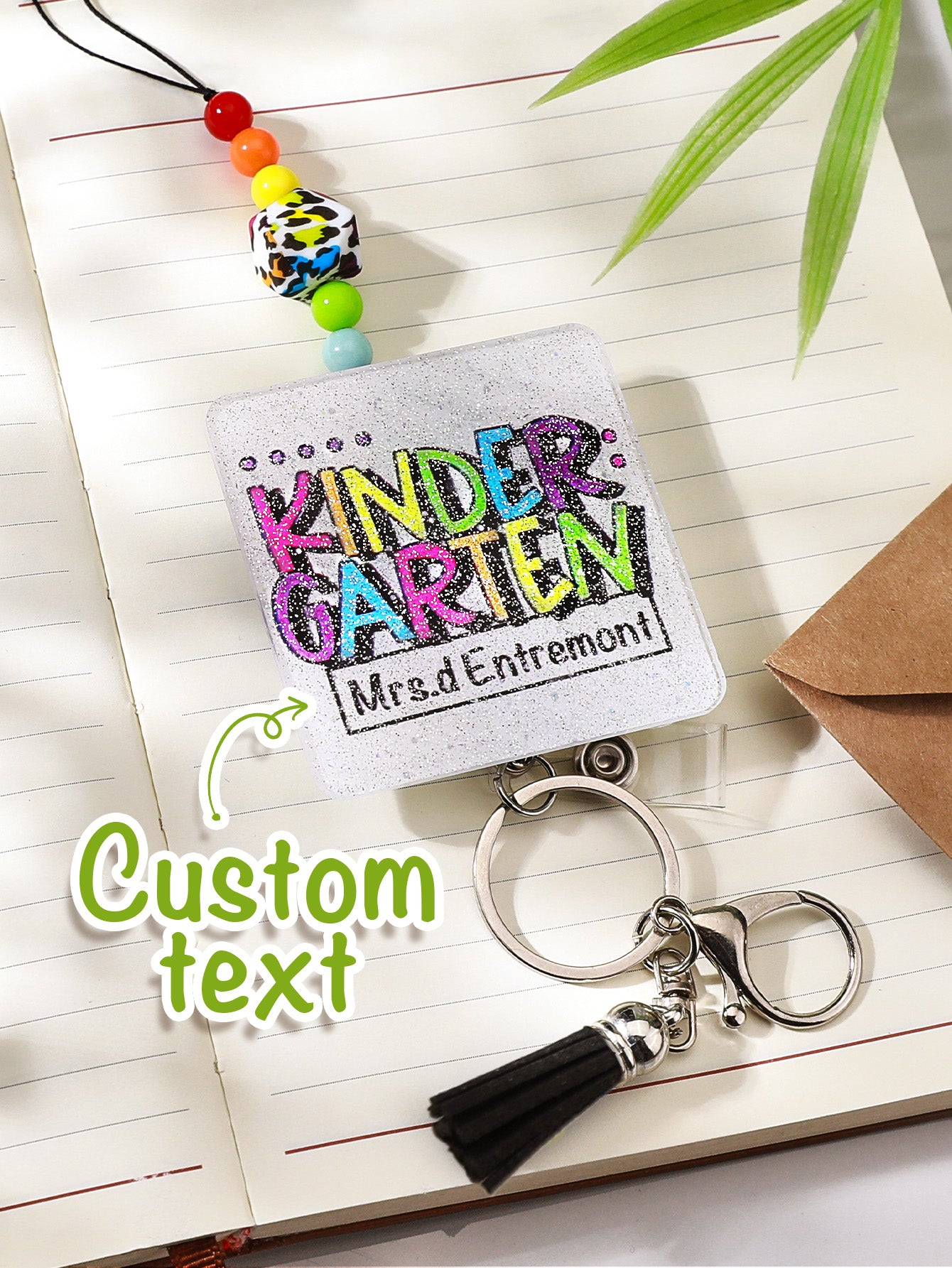 Personalised Glitter Acrylic Beaded Tassel Lanyard with Name (62cm) — Teacher & Graduation Gift