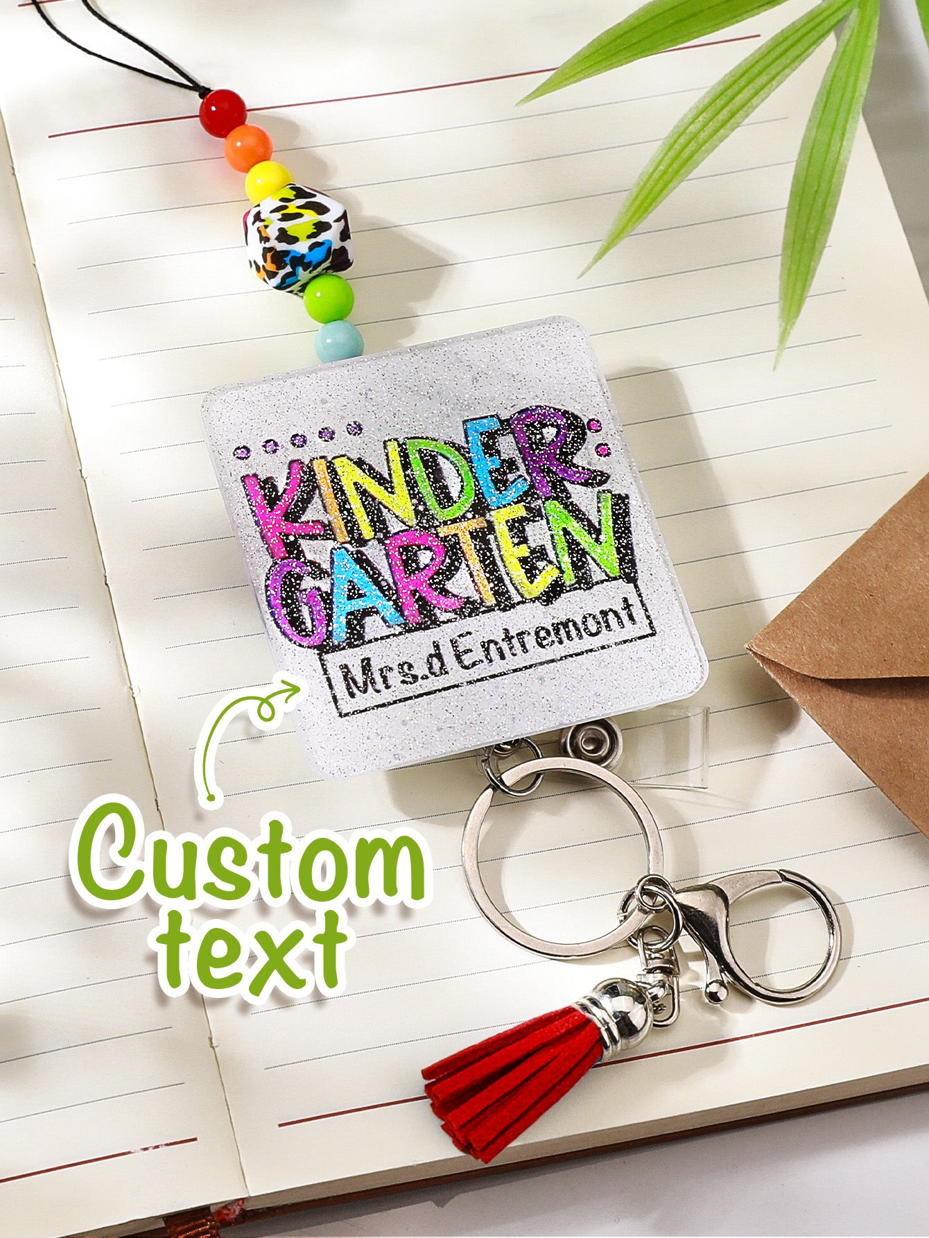 Personalised Glitter Acrylic Beaded Tassel Lanyard with Name (62cm) — Teacher & Graduation Gift