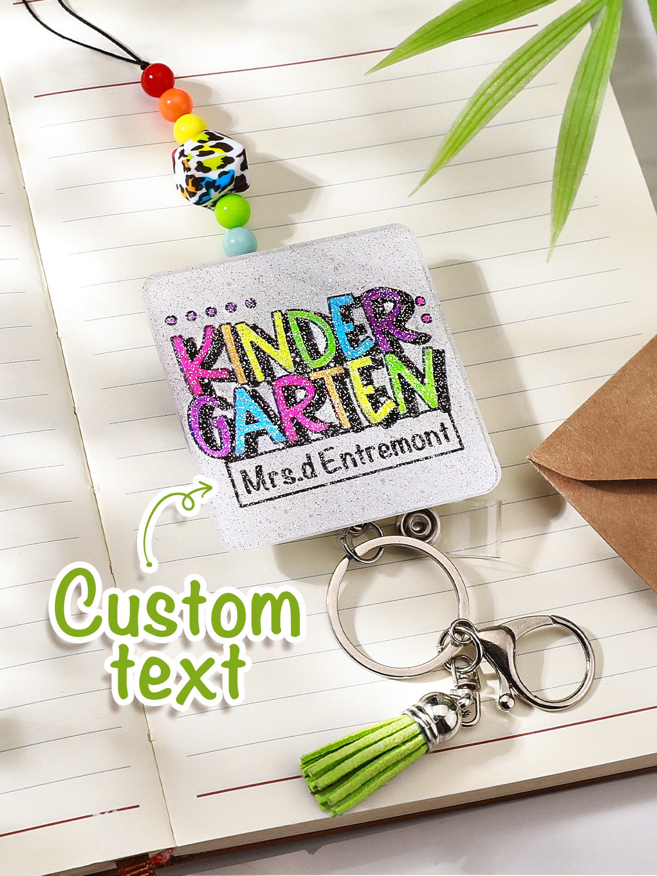Personalised Glitter Acrylic Beaded Tassel Lanyard with Name (62cm) — Teacher & Graduation Gift