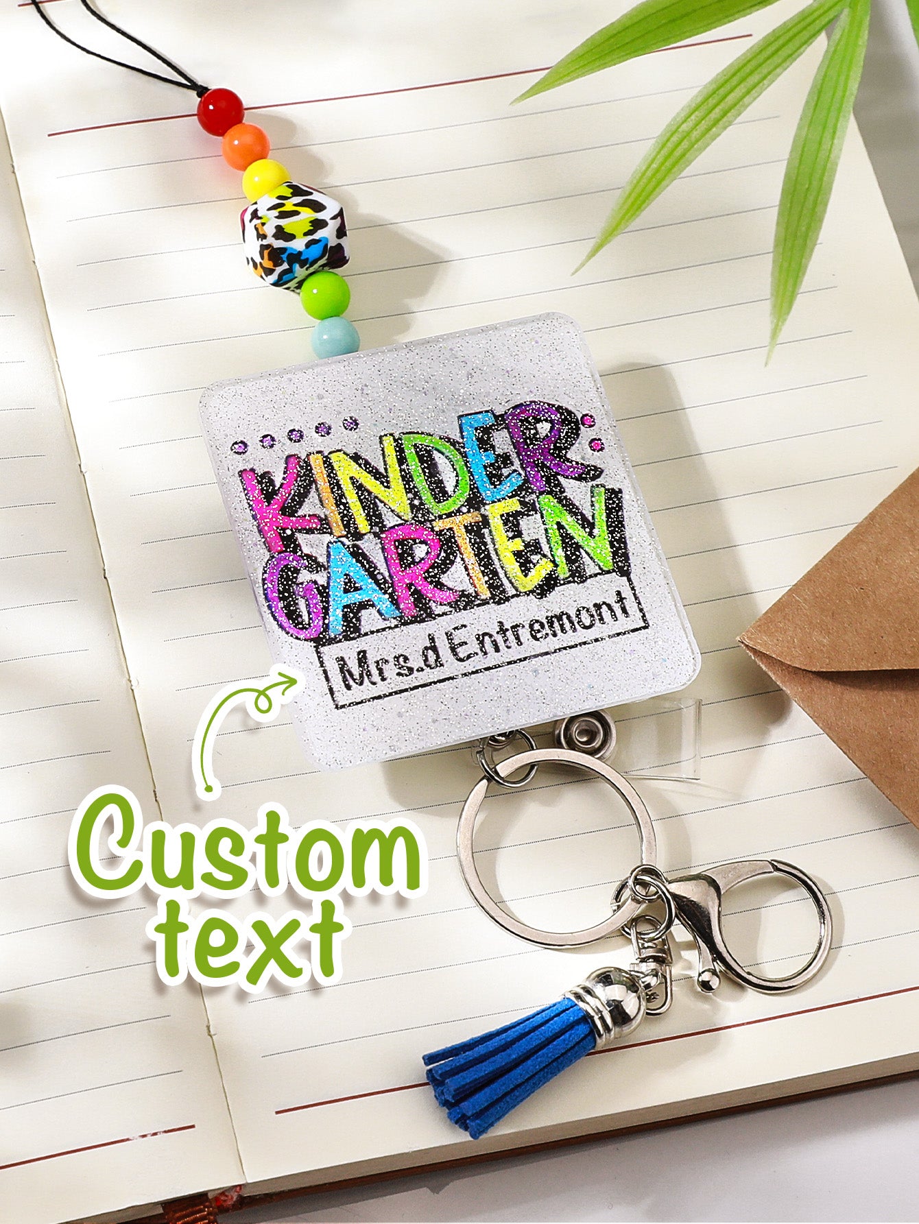 Personalised Glitter Acrylic Beaded Tassel Lanyard with Name (62cm) — Teacher & Graduation Gift