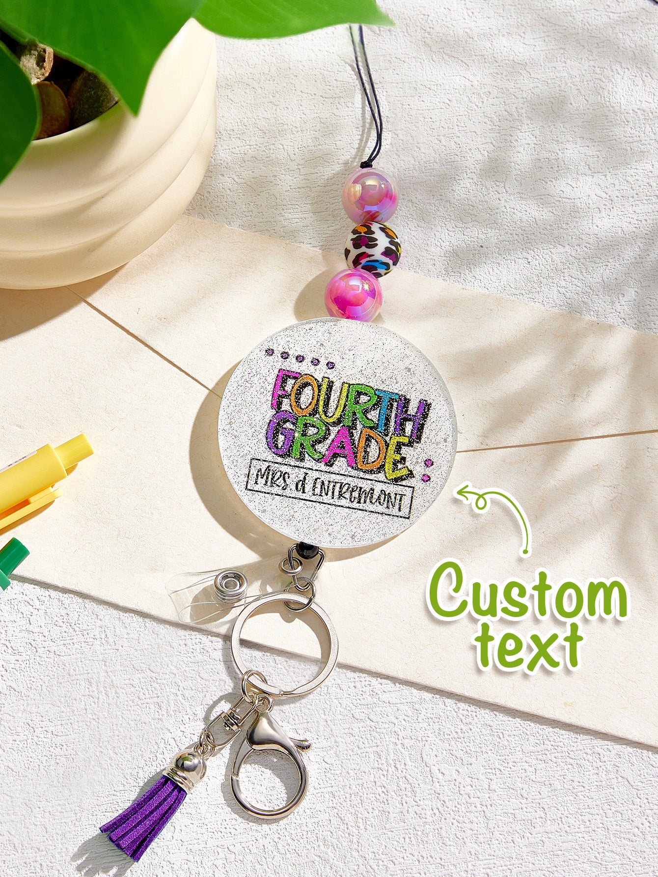 Personalised Glitter Acrylic Beaded Tassel Lanyard with Name (62cm) — Teacher & Graduation Gift