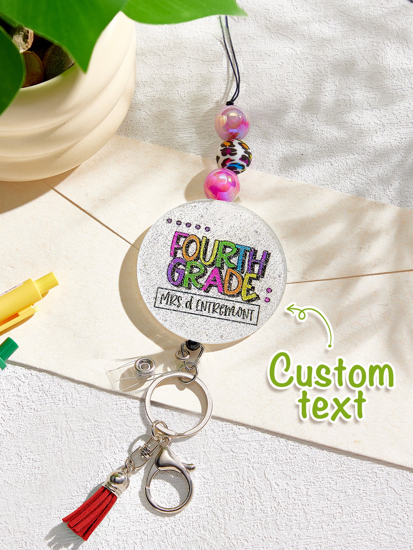 Personalised Glitter Acrylic Beaded Tassel Lanyard with Name (62cm) — Teacher & Graduation Gift