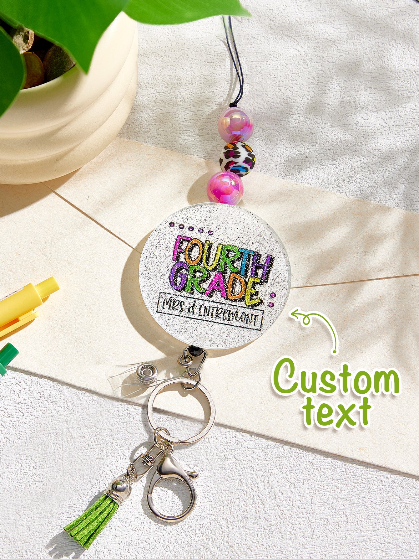 Personalised Glitter Acrylic Beaded Tassel Lanyard with Name (62cm) — Teacher & Graduation Gift