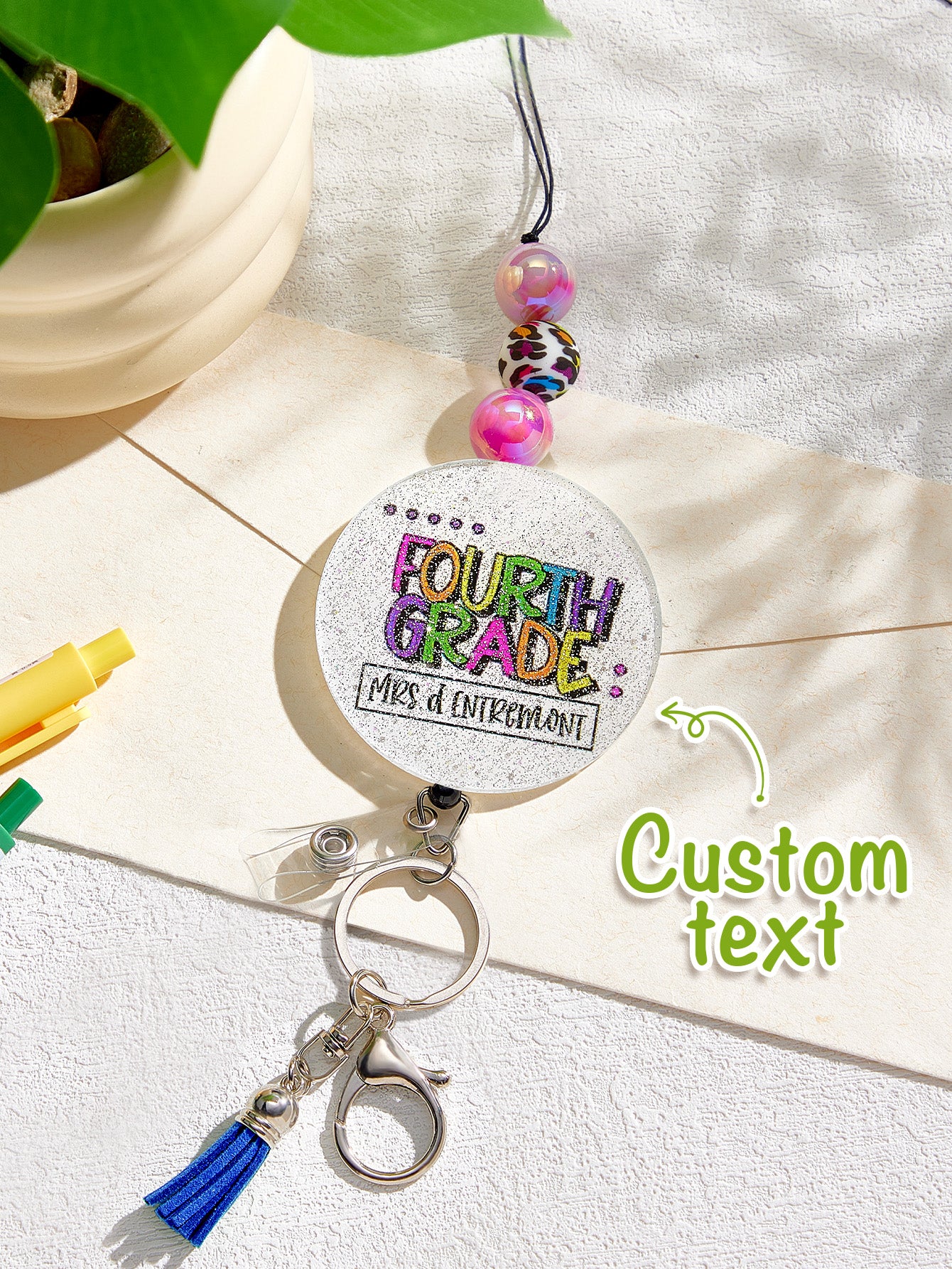 Personalised Glitter Acrylic Beaded Tassel Lanyard with Name (62cm) — Teacher & Graduation Gift