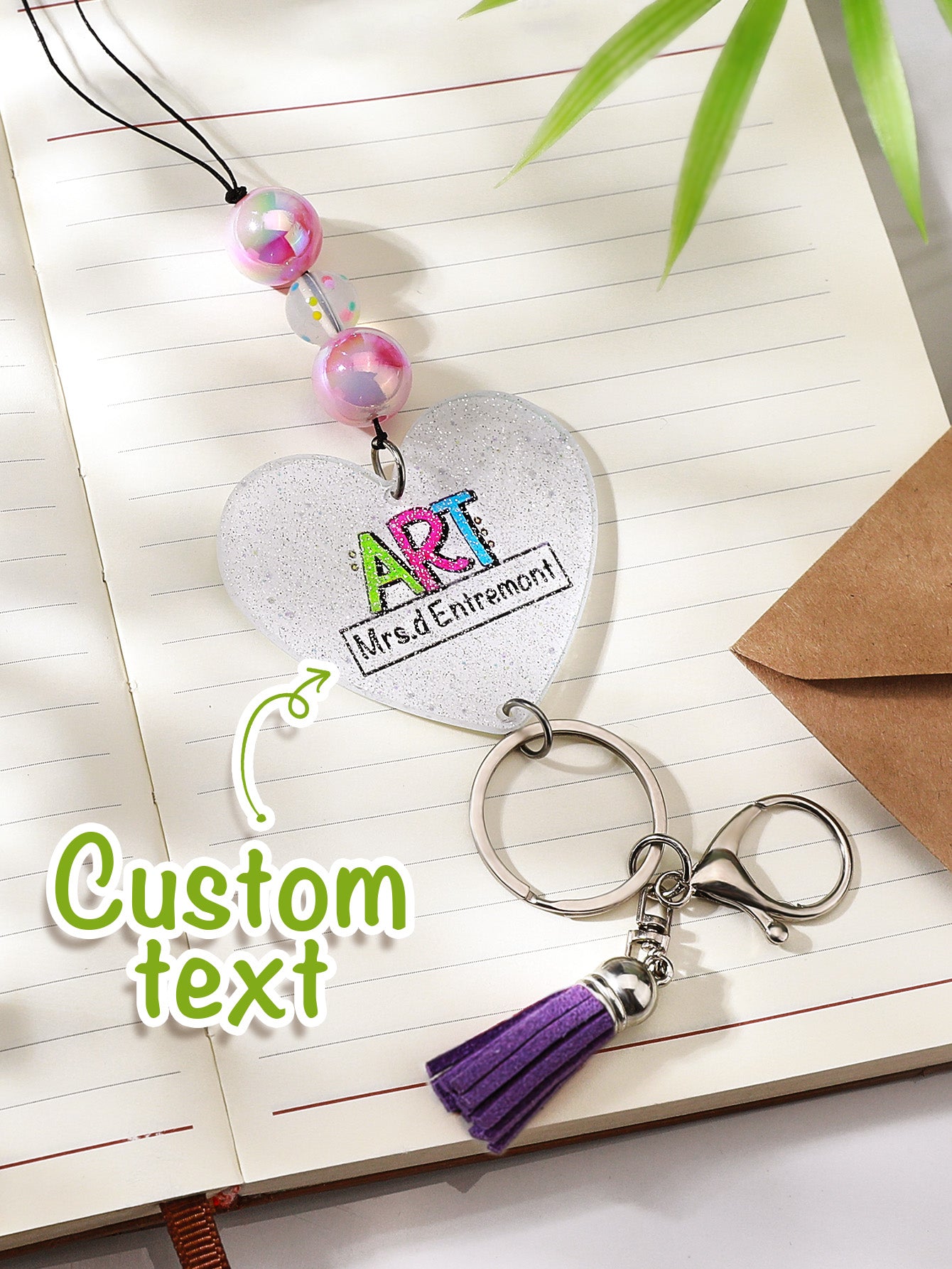 Close-up of bead joins and threadwork on personalised acrylic beaded lanyard — durable construction for daily use