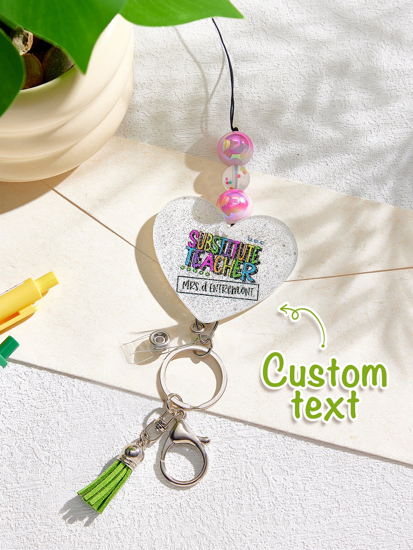 Personalised Glitter Acrylic Beaded Tassel Lanyard with Name (62cm) — Teacher & Graduation Gift