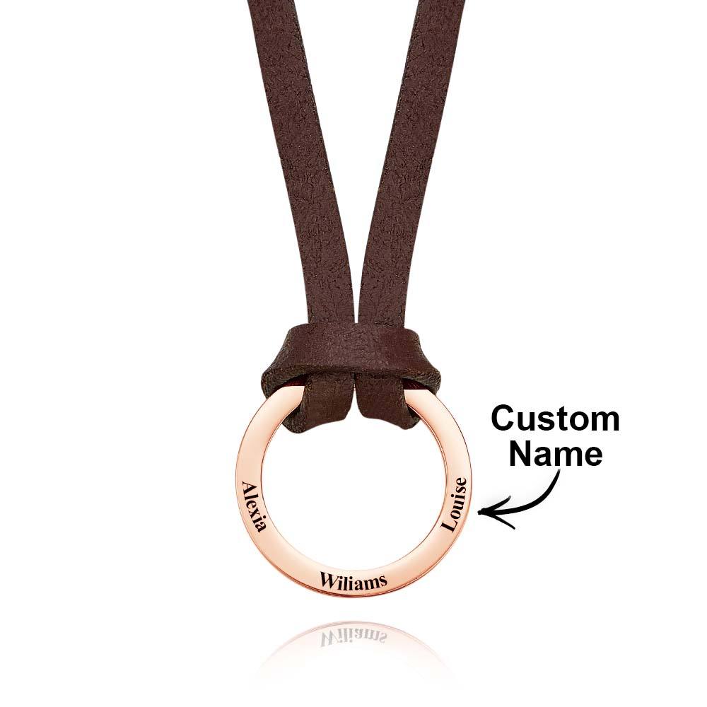 Front View of Engraved Name Pendant with PU Leather Cord