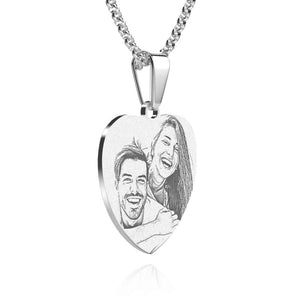 Women's Heart Photo Engraved Tag Necklace with Engraving Stainless Steel