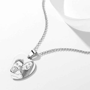 Women's Heart Photo Engraved Tag Necklace with Engraving Stainless Steel