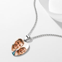 Personalised Heart Photo Calendar Necklace with Engraved Tag - Stainless Steel Gift for Her