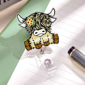 Personalized Highland Cow Badge Retractable Acrylic Badge Reel ID Clip Gift for Highland Cow Lovers
