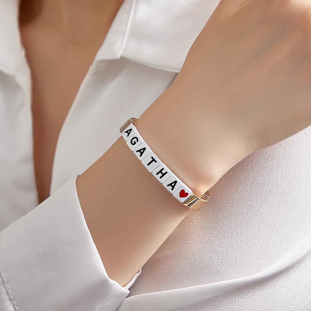 Personalised Name Bead Bracelet - Gold Enamel Custom Jewellery Gift