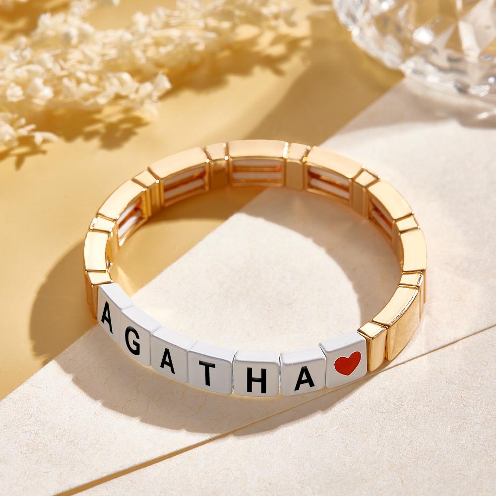 Personalised Name Bead Bracelet - Gold Enamel Custom Jewellery Gift