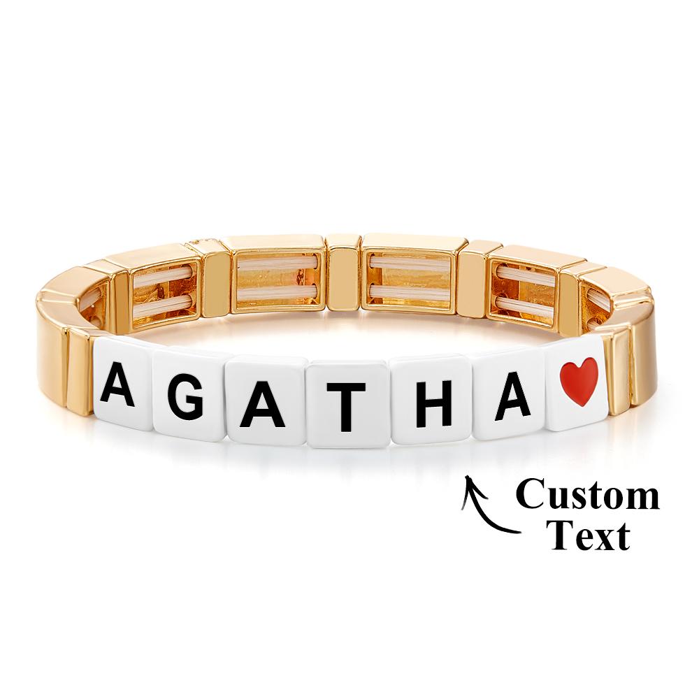 Personalised Name Bead Bracelet - Gold Enamel Custom Jewellery Gift
