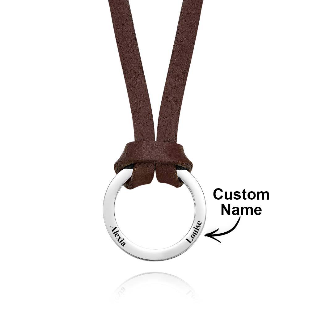 Detail of a 16.5 inch (42 cm) PU Leather Chain with Engraved Name Pendant