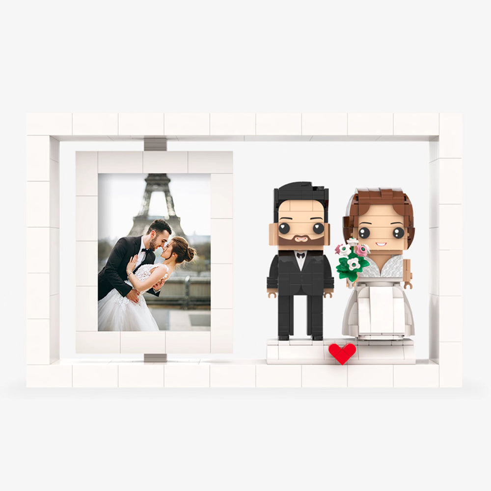 Customisable full-body 2-person brick figures photo frame with personalised couple in small-particle block style, ideal gift