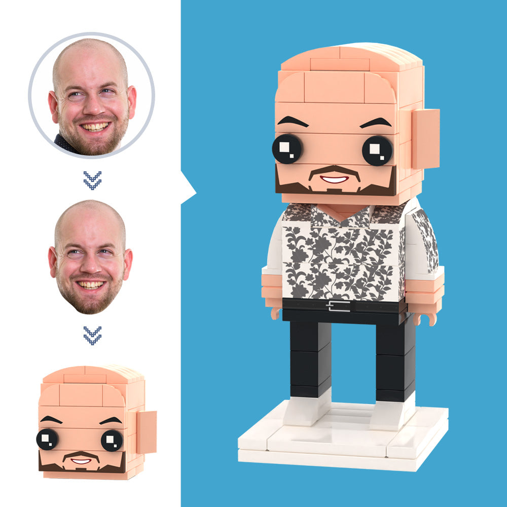 Custom Head Brick Figure personalised from your photo — small particle block head with fixed body, desk ornament gift