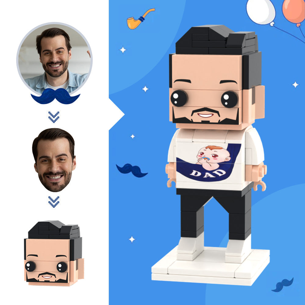 Custom Head Brick Figure personalised from your photo front view, new dad block toy gift for Dad, eco-friendly ABS