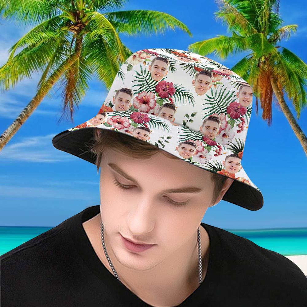 All-over printed unisex bucket hat close-up — fine polyester twill texture, structured shape and neat edging bands