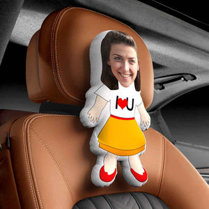 Personalized Face Car Seat Pillow I LOVE U Customized Soft Face Pillow For Car and Chair