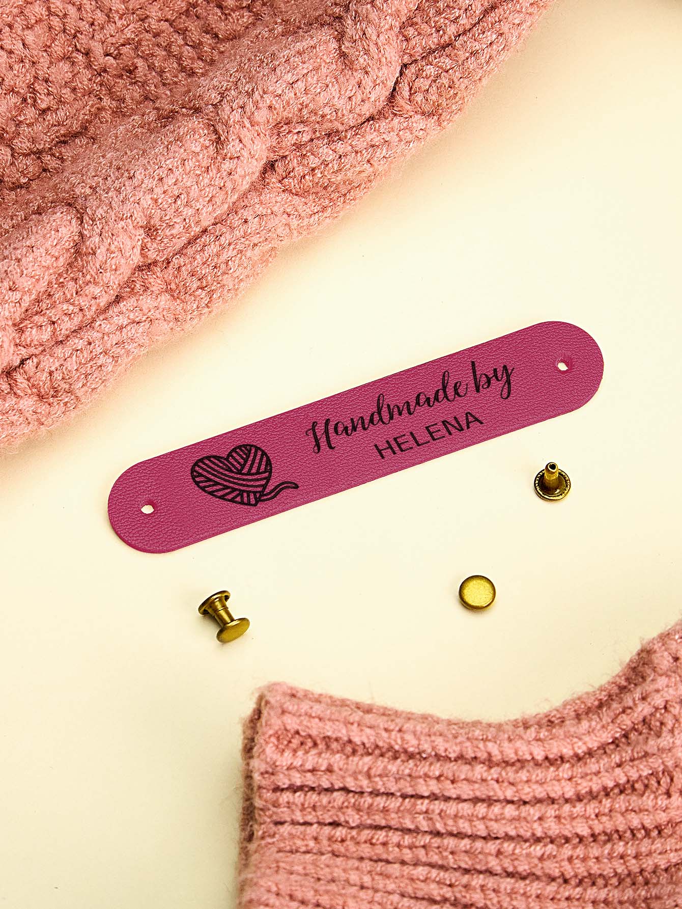 Stylish personalised PVC tags used as branded labels for small craft businesses