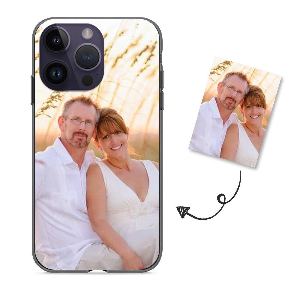 Back view of the Trump-themed iPhone case with custom head design and port/camera cutouts in a protective TPU shell.