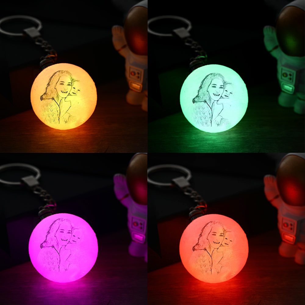 Personalised 3D Printed Photo Moon Lamp Keychain – Custom LED Keyring