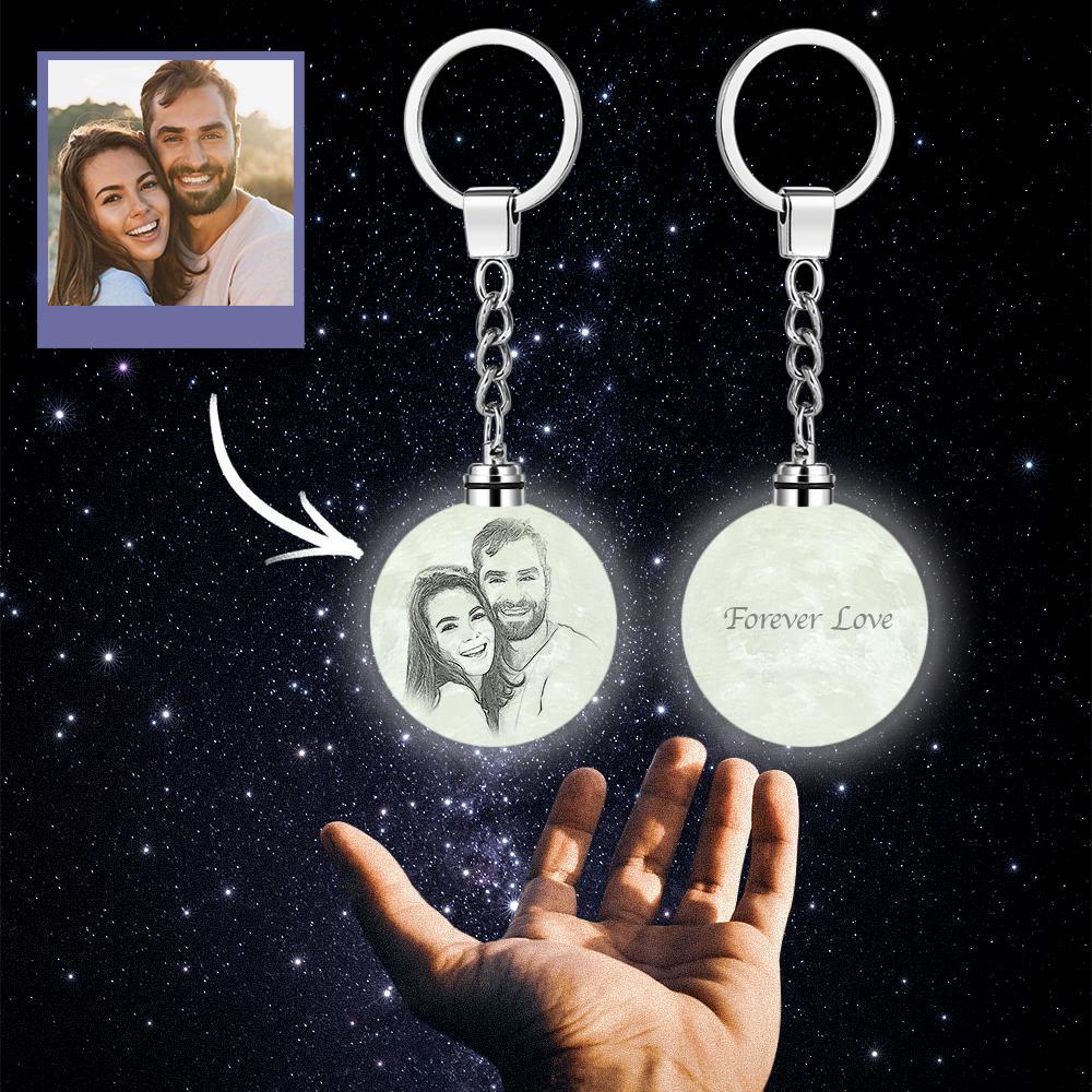 Personalised 3D Printed Photo Moon Lamp Keychain – Custom LED Keyring