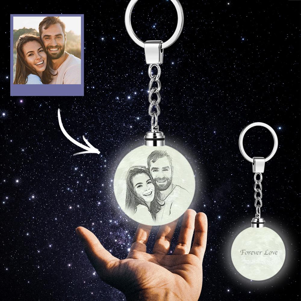 Personalised 3D Printed Photo Moon Lamp Keychain – Custom LED Keyring