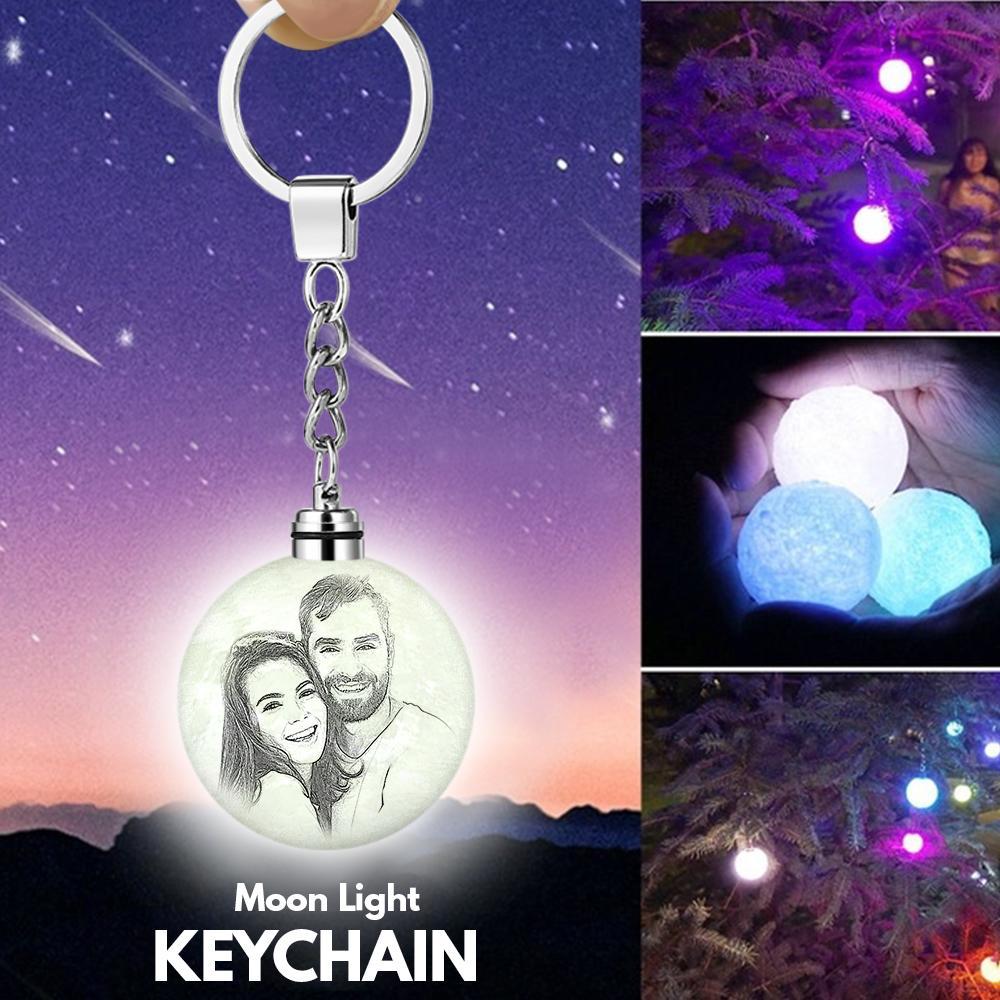 Personalised 3D Printed Photo Moon Lamp Keychain – Custom LED Keyring