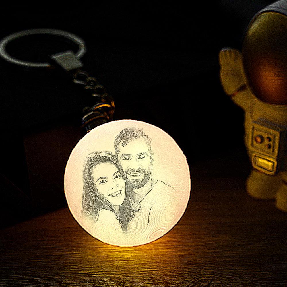 Personalised 3D Printed Photo Moon Lamp Keychain – Custom LED Keyring