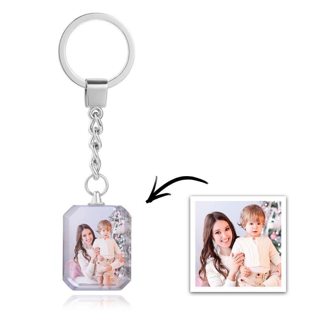 Personalised crystal photo keyring presented as a romantic gift with neat packaging — bespoke UV‑printed keepsake for wife, girlfriend or partner