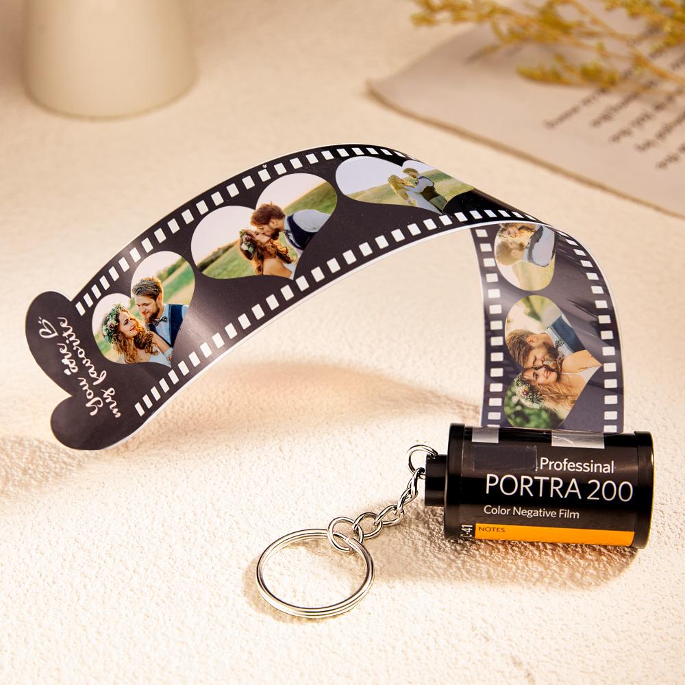 Close-up of the heart photo insert within the camera-roll design, showcasing vibrant printing and clear detail.