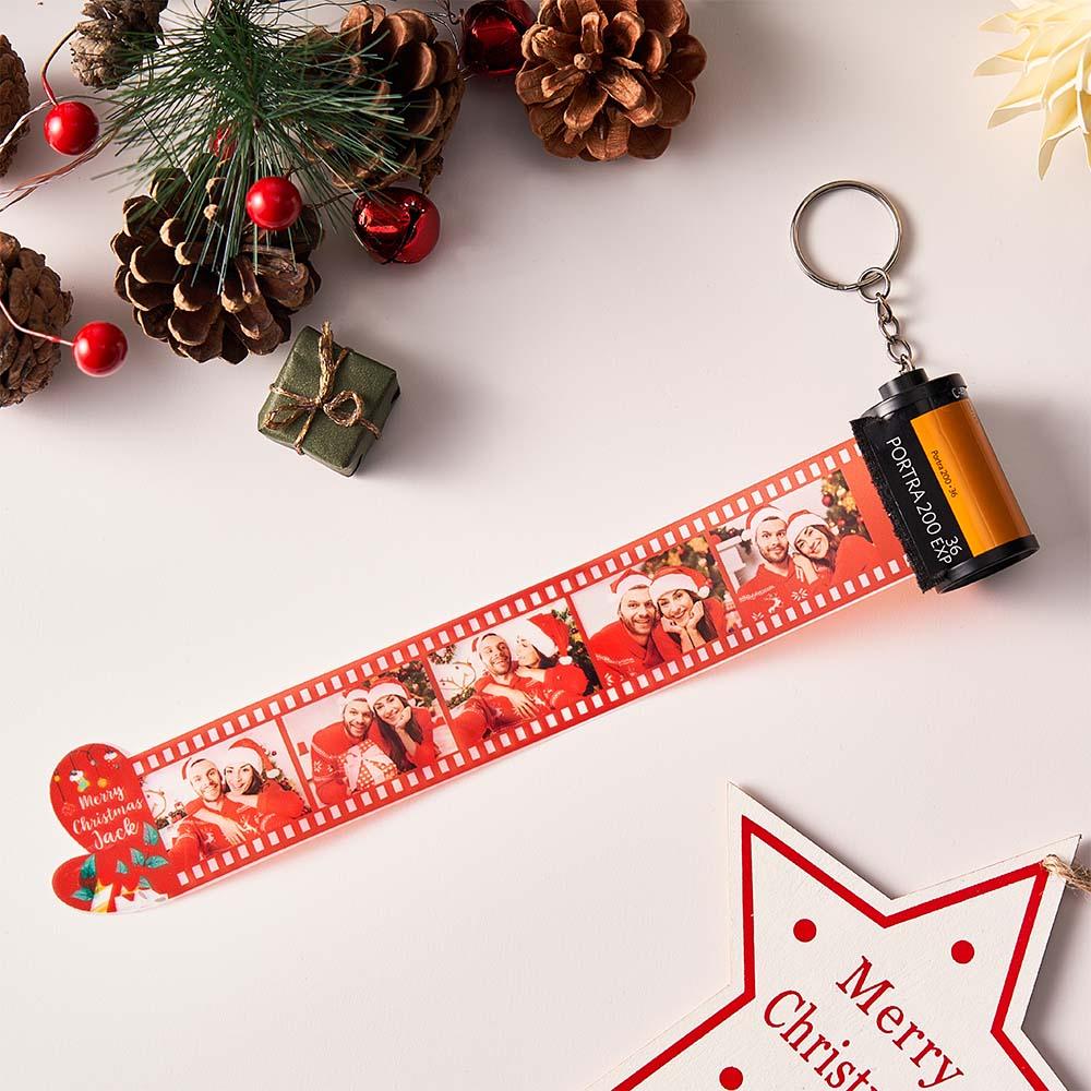 Gift-ready personalised photo film roll keychain close-up — lightweight, durable custom photo keyring for treasured memories