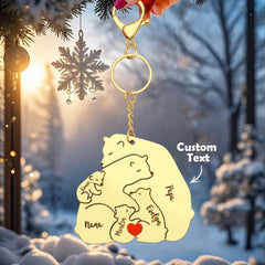Personalised Engraved Papa Mama Bear Keychain - Family Gift for Dad & Mum