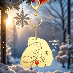 Personalised Engraved Papa Mama Bear Keychain - Family Gift for Dad & Mum