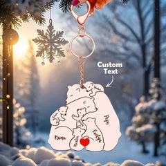 Personalised Engraved Papa Mama Bear Keychain - Family Gift for Dad & Mum