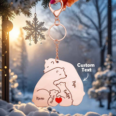 Personalised Engraved Papa Mama Bear Keychain - Family Gift for Dad & Mum